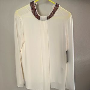 ZARA COLLECTION SHEER BEADED NECK BLOUSE size S NWT